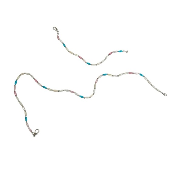 Pearlescent Tubular Acrylic Pastel Beaded Necklace and Bracelet Set - Picture 12 of 12